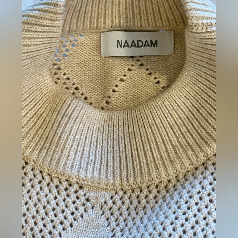 NWT Sz S Naadam argyle print cream white knit crew neck sweater cashmere blend - Picture 3 of 8